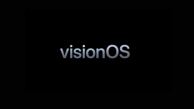 The text "visionOS" in a sleek, modern font displayed in silver against a black background. The design emphasizes a minimalist and high-tech aesthetic.