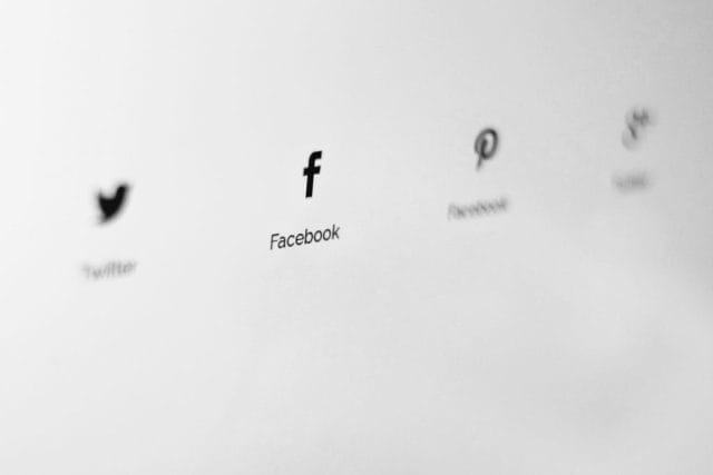 Four social media icons displayed in a minimalist style: Twitter, Facebook, Pinterest, and Google+. Each icon is in grayscale against a light background.